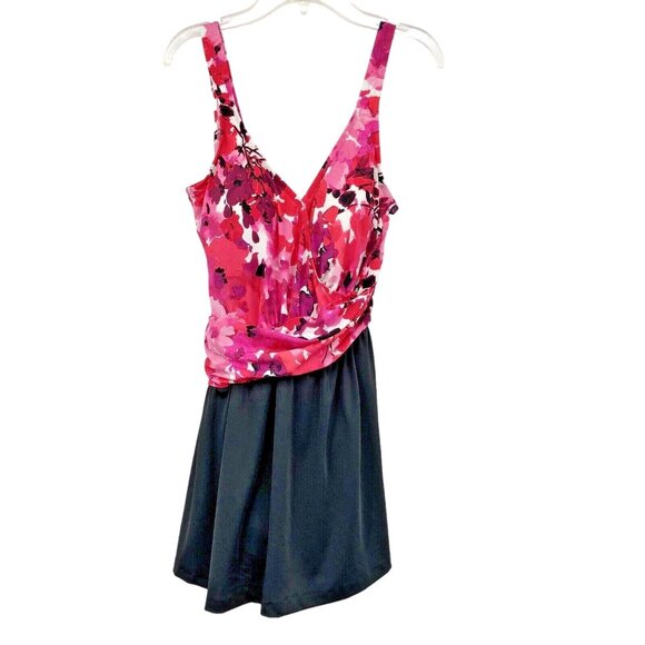 Maxine of Hollywood Swimsuit Womens 12 Used Pink Red Purple Floral Black MM4GF37 - Picture 2 of 13